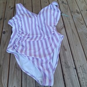 New NWOT Women's Kona Sol Purple & White Striped Bathing Suit Plus Size 24W